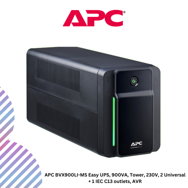 APC BVX900LI-MS Easy UPS, 900VA, Tower, 230V, 2 Universal + 1 IEC C13 outlets, AVR