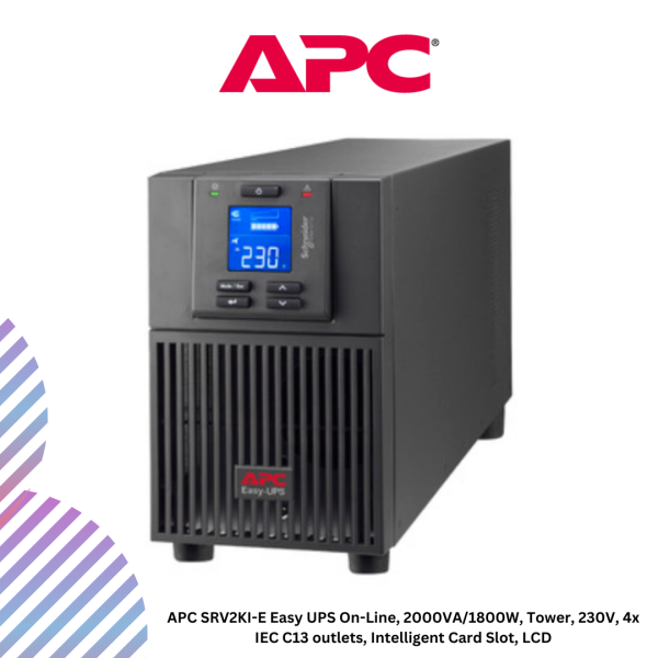 APC SRV2KI-E Easy UPS On-Line, 2000VA/1800W, Tower, 230V, 4x IEC C13 outlets, Intelligent Card Slot, LCD