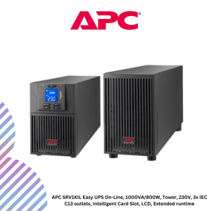 APC SRV1KIL Easy UPS On-Line, 1000VA/800W, Tower, 230V, 3x IEC C13 outlets, Intelligent Card Slot, LCD, Extended runtime