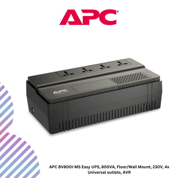 APC BV800I-MS Easy UPS, 800VA, Floor/Wall Mount, 230V, 4x Universal outlets, AVR