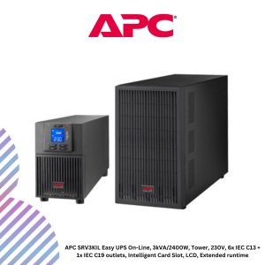 APC SRV3KIL Easy UPS On-Line, 3kVA/2400W, Tower, 230V, 6x IEC C13 + 1x IEC C19 outlets, Intelligent Card Slot, LCD, Extended runtime