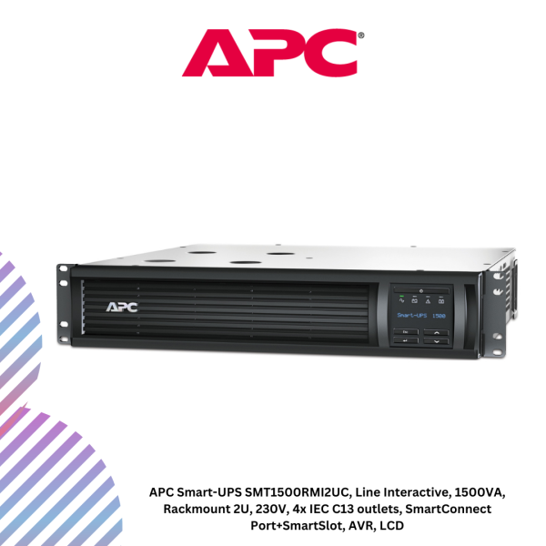 inc-15-2-3.png APC Smart-UPS SMT1500RMI2UC, Line Interactive, 1500VA, Rackmount 2U, 230V, 4x IEC C13 outlets, SmartConnect Port+SmartSlot, AVR, LCD