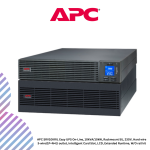 APC SRV10KRIL Easy UPS On-Line, 10kVA/10kW, Rackmount 5U, 230V, Hard wire 3-wire(1P+N+E) outlet, Intelligent Card Slot, LCD, Extended Runtime, W/O rail kit