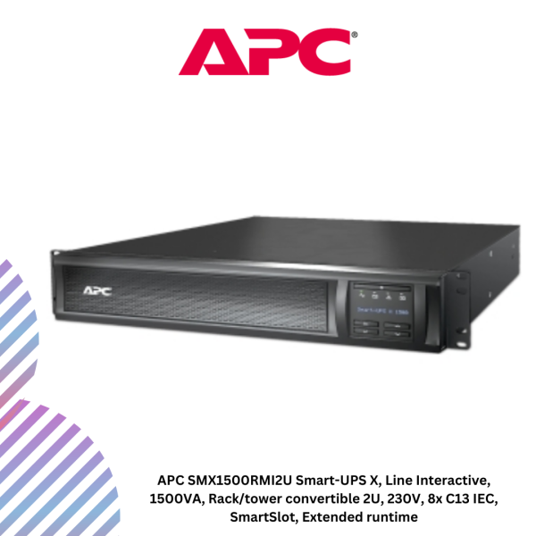APC SMX1500RMI2U Smart-UPS X, Line Interactive, 1500VA, Rack/tower convertible 2U, 230V, 8x C13 IEC, SmartSlot, Extended runtime