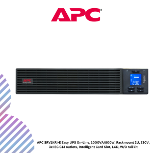 APC SRV1KRI-E Easy UPS On-Line, 1000VA/800W, Rackmount 2U, 230V, 3x IEC C13 outlets, Intelligent Card Slot, LCD, W/O rail kit