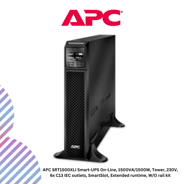 inc-15-48.png APC SRT1500XLI Smart-UPS On-Line, 1500VA/1500W, Tower, 230V, 6x C13 IEC outlets, SmartSlot, Extended runtime, W/O rail kit
