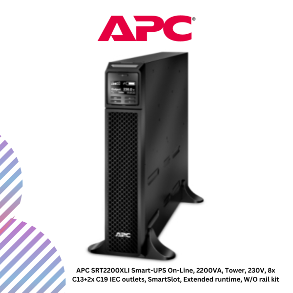 inc-15-49.png APC SRT2200XLI Smart-UPS On-Line, 2200VA, Tower, 230V, 8x C13+2x C19 IEC outlets, SmartSlot, Extended runtime, W/O rail kit