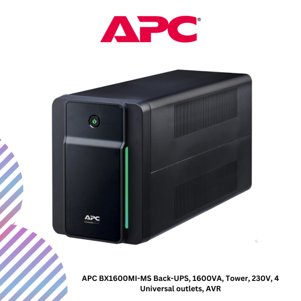 APC BX1600MI-MS Back-UPS, 1600VA, Tower, 230V, 4 Universal outlets, AVR