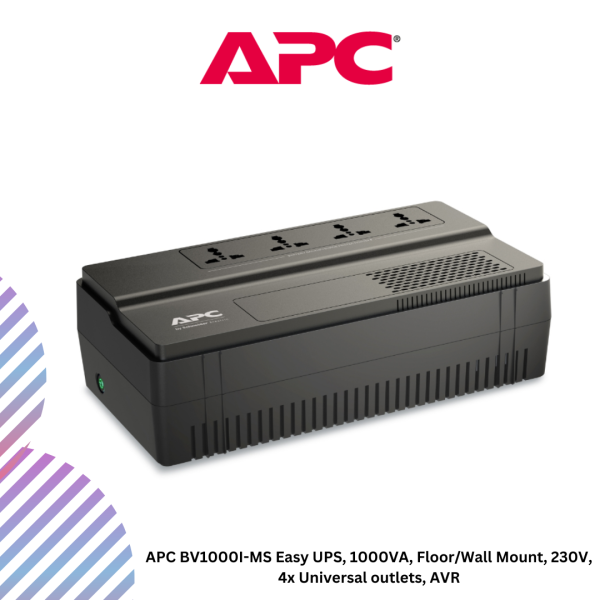 APC BV1000I-MS Easy UPS, 1000VA, Floor/Wall Mount, 230V, 4x Universal outlets, AVR