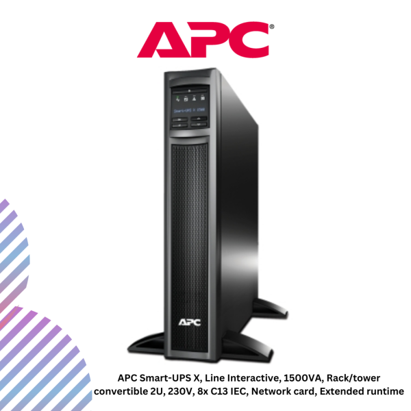 APC SMX1500RMI2UNC Smart-UPS X, Line Interactive, 1500VA, Rack/tower convertible 2U, 230V, 8x C13 IEC, Network card, Extended runtime