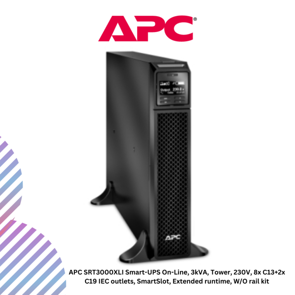 APC Smart-UPS SRT 3000VA, 230V, LCD, rackmount w/kit, 8x IEC 60320 C13 & 2x IEC Jumpers & 2x IEC 60320 C19 outlets (SRT3000XLI)