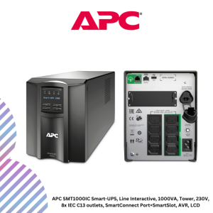 inc-20-1-768x768-1.png APC SMT1000IC Smart-UPS, Line Interactive, 1000VA, Tower, 230V, 8x IEC C13 outlets, SmartConnect Port+SmartSlot, AVR, LCD