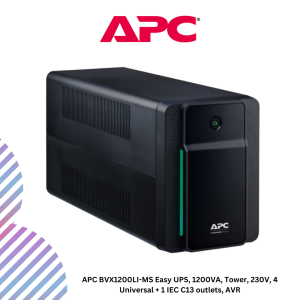 APC BVX1200LI-MS Easy UPS, 1200VA, Tower, 230V, 4 Universal + 1 IEC C13 outlets, AVR