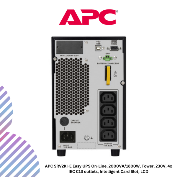 APC SRV2KI-E Easy UPS On-Line, 2000VA/1800W, Tower, 230V, 4x IEC C13 outlets, Intelligent Card Slot, LCD
