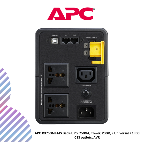 APC BX750MI-MS Back-UPS, 750VA, Tower, 230V, 2 Universal + 1 IEC C13 outlets, AVR