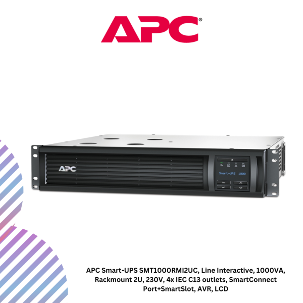 inc-20-19.png APC Smart-UPS SMT1000RMI2UC, Line Interactive, 1000VA, Rackmount 2U, 230V, 4x IEC C13 outlets, SmartConnect Port+SmartSlot, AVR, LCD