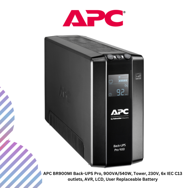 inc-20-2-2.png APC BR900MI Back-UPS Pro, 900VA/540W, Tower, 230V, 6x IEC C13 outlets, AVR, LCD, User Replaceable Battery
