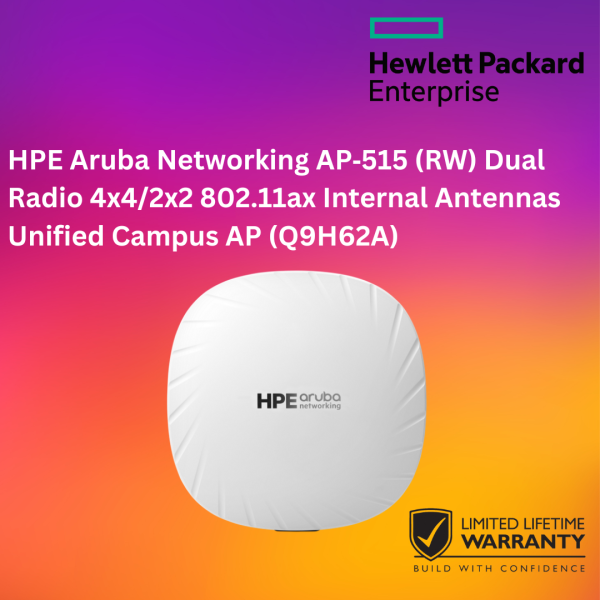 HPE Aruba Networking AP‑515 (RW) Dual Radio 4x4/2x2 802.11ax Internal Antennas Unified Campus AP (Q9H62A)