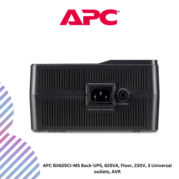 APC BX625CI-MS Back-UPS, 625VA, Floor, 230V, 3 Universal outlets, AVR