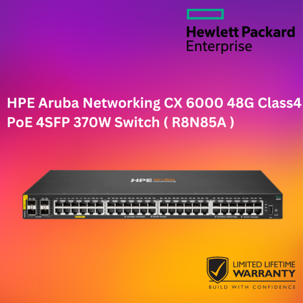 HPE Aruba Networking CX 6000 48G Class4 PoE 4SFP 370W Switch ( R8N85A )