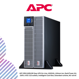 APC SRVL1KRILRK Easy UPS On-Line, 1000VA, Lithium-ion, Rack/Tower 4U, 230V, 6 IEC C13 outlets, Intelligent Card Slot, Extended runtime, W/ rail kit
