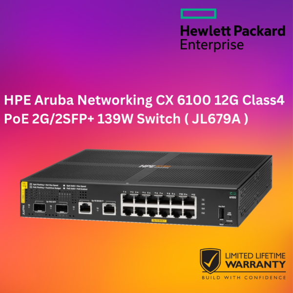 HPE Aruba Networking CX 6100 12G Class4 PoE 2G/2SFP+ 139W Switch ( JL679A )