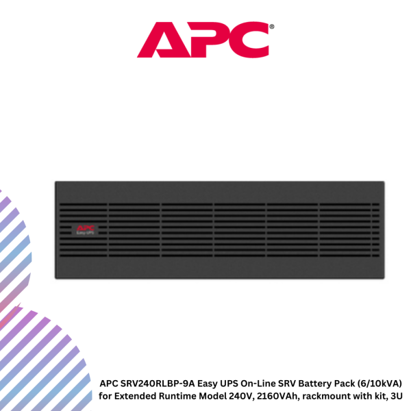 APC SRV240RLBP-9A Easy UPS On-Line SRV Battery Pack (6/10kVA) for Extended Runtime Model 240V, 2160VAh, rackmount with kit, 3U