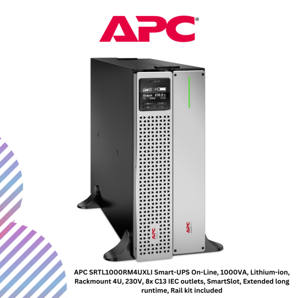 inc-20-53.png APC SRTL1000RM4UXLI Smart-UPS On-Line, 1000VA, Lithium-ion, Rackmount 4U, 230V, 8x C13 IEC outlets, SmartSlot, Extended long runtime, Rail kit included