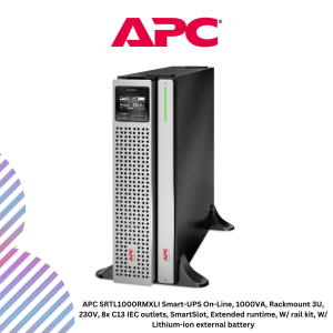 APC SRTL1000RMXLI Smart-UPS On-Line, 1000VA, Rackmount 3U, 230V, 8x C13 IEC outlets, SmartSlot, Extended runtime, W/ rail kit, W/ Lithium-ion external battery