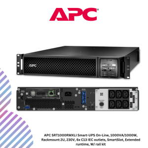 APC SRT1000RMXLI Smart-UPS On-Line, 1000VA/1000W, Rackmount 2U, 230V, 6x C13 IEC outlets, SmartSlot, Extended runtime, W/ rail kit