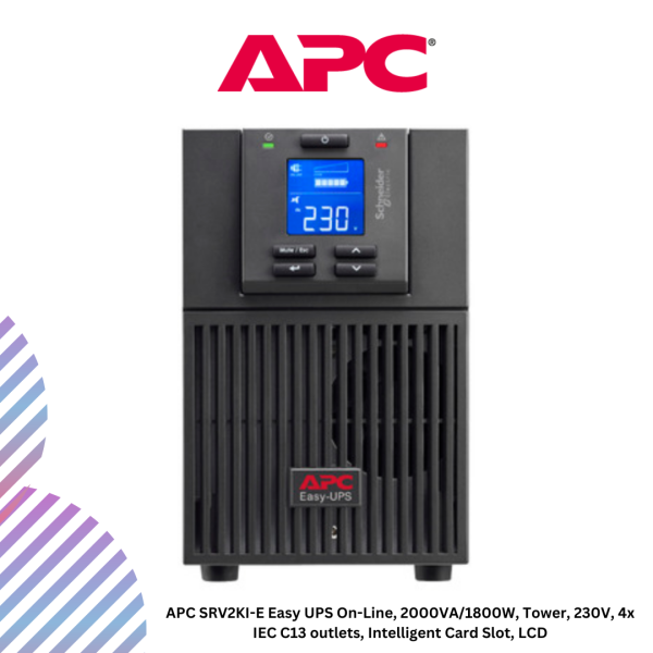 APC SRV2KI-E Easy UPS On-Line, 2000VA/1800W, Tower, 230V, 4x IEC C13 outlets, Intelligent Card Slot, LCD