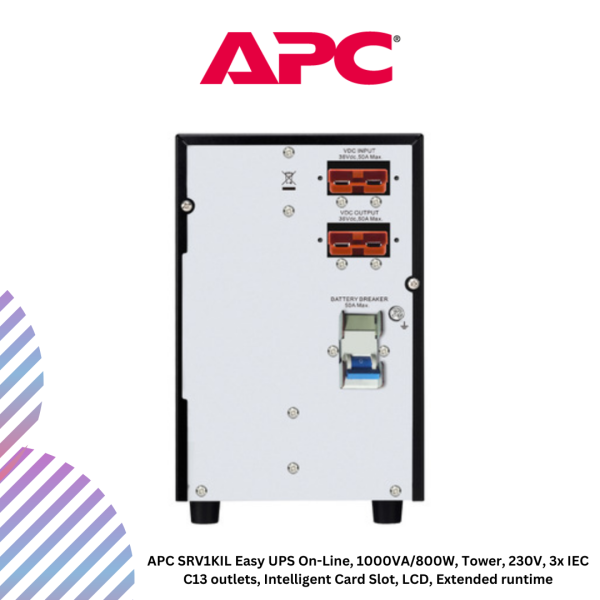 APC SRV1KIL Easy UPS On-Line, 1000VA/800W, Tower, 230V, 3x IEC C13 outlets, Intelligent Card Slot, LCD, Extended runtime