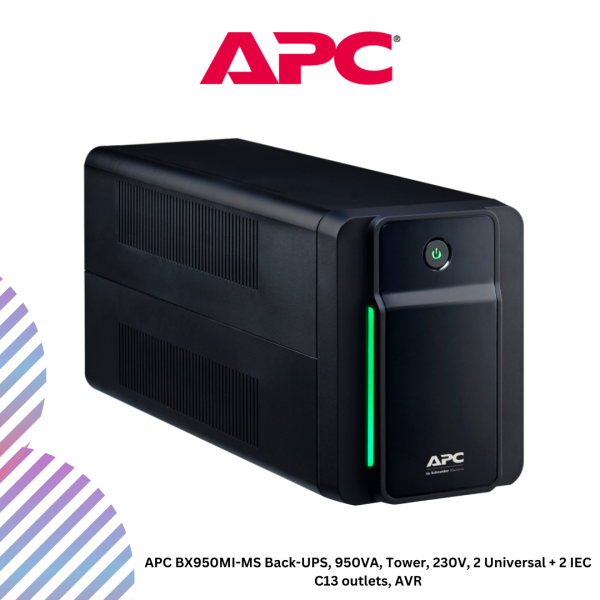 APC BX950MI-MS Back-UPS, 950VA, Tower, 230V, 2 Universal + 2 IEC C13 outlets, AVR