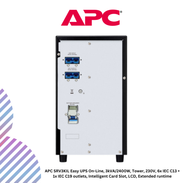 APC SRV3KIL Easy UPS On-Line, 3kVA/2400W, Tower, 230V, 6x IEC C13 + 1x IEC C19 outlets, Intelligent Card Slot, LCD, Extended runtime