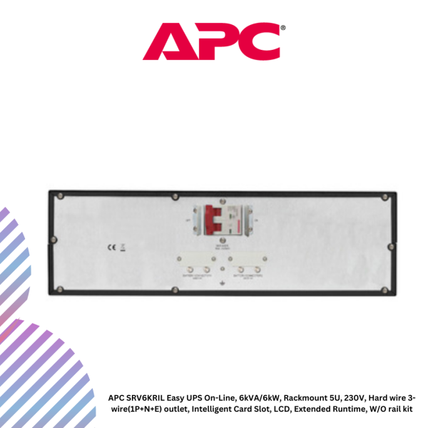 APC SRV6KRIL Easy UPS On-Line, 6kVA/6kW, Rackmount 5U, 230V, Hard wire 3-wire(1P+N+E) outlet, Intelligent Card Slot, LCD, Extended Runtime, W/O rail kit