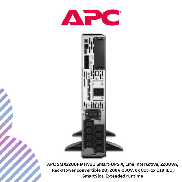 APC SMX2200RMHV2U Smart-UPS X, Line Interactive, 2200VA, Rack/tower convertible 2U, 208V-230V, 8x C13+1x C19 IEC, SmartSlot, Extended runtime