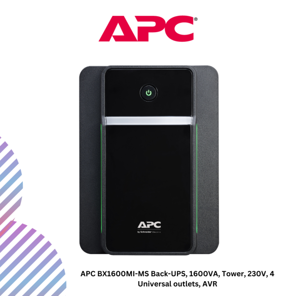 APC BX1600MI-MS Back-UPS, 1600VA, Tower, 230V, 4 Universal outlets, AVR