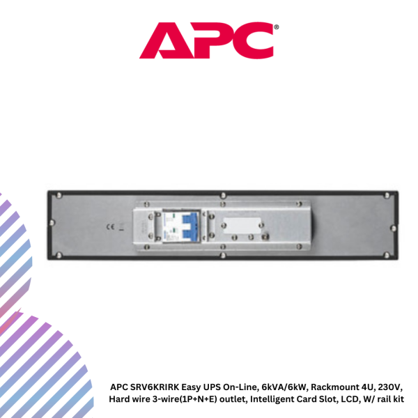 APC SRV6KRIRK Easy UPS On-Line, 6kVA/6kW, Rackmount 4U, 230V, Hard wire 3-wire(1P+N+E) outlet, Intelligent Card Slot, LCD, W/ rail kit