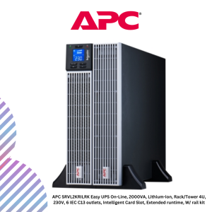 APC SRVL2KRILRK Easy UPS On-Line, 2000VA, Lithium-ion, Rack/Tower 4U, 230V, 6 IEC C13 outlets, Intelligent Card Slot, Extended runtime, W/ rail kit