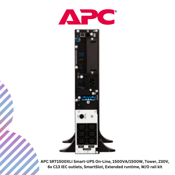 inc-21-45.png APC SRT1500XLI Smart-UPS On-Line, 1500VA/1500W, Tower, 230V, 6x C13 IEC outlets, SmartSlot, Extended runtime, W/O rail kit