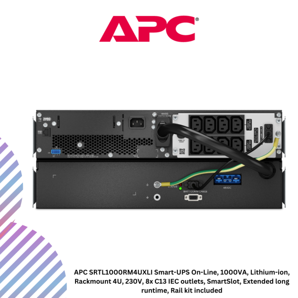 inc-21-48.png APC SRTL1000RM4UXLI Smart-UPS On-Line, 1000VA, Lithium-ion, Rackmount 4U, 230V, 8x C13 IEC outlets, SmartSlot, Extended long runtime, Rail kit included