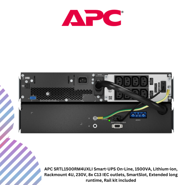 inc-21-52.png APC SRTL1500RM4UXLI Smart-UPS On-Line, 1500VA, Lithium-ion, Rackmount 4U, 230V, 8x C13 IEC outlets, SmartSlot, Extended long runtime, Rail kit included