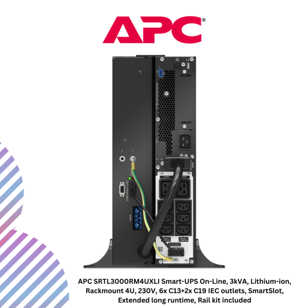 inc-21-58.png APC SRTL3000RM4UXLI Smart-UPS On-Line, 3kVA, Lithium-ion, Rackmount 4U, 230V, 6x C13+2x C19 IEC outlets, SmartSlot, Extended long runtime, Rail kit included