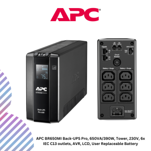 APC BR650MI Back-UPS Pro, 650VA/390W, Tower, 230V, 6x IEC C13 outlets, AVR, LCD, User Replaceable Battery
