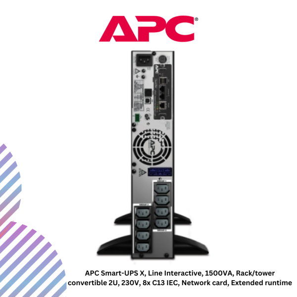 APC SMX1500RMI2UNC Smart-UPS X, Line Interactive, 1500VA, Rack/tower convertible 2U, 230V, 8x C13 IEC, Network card, Extended runtime