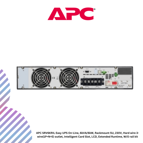 APC SRV6KRIL Easy UPS On-Line, 6kVA/6kW, Rackmount 5U, 230V, Hard wire 3-wire(1P+N+E) outlet, Intelligent Card Slot, LCD, Extended Runtime, W/O rail kit