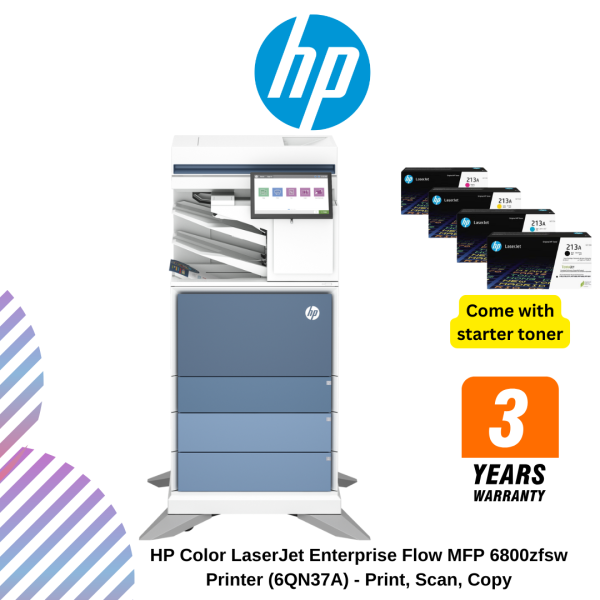 HP Color LaserJet Enterprise Flow MFP 6800zfsw Printer (6QN37A) - Print, Scan, Copy