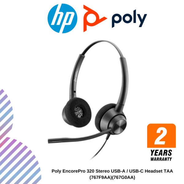 Poly EncorePro 320 Stereo USB-A / USB-C Headset TAA (767F9AA)(767G0AA)
