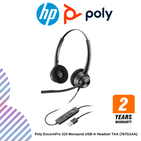 Poly EncorePro 310 Monaural USB-A Headset TAA (767G1AA)