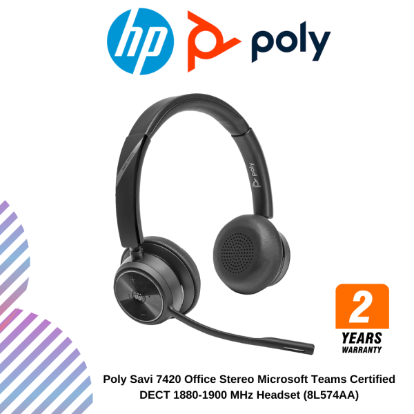 Poly Savi 7420 Office Stereo Microsoft Teams Certified DECT 1880-1900 MHz Headset (8L574AA)